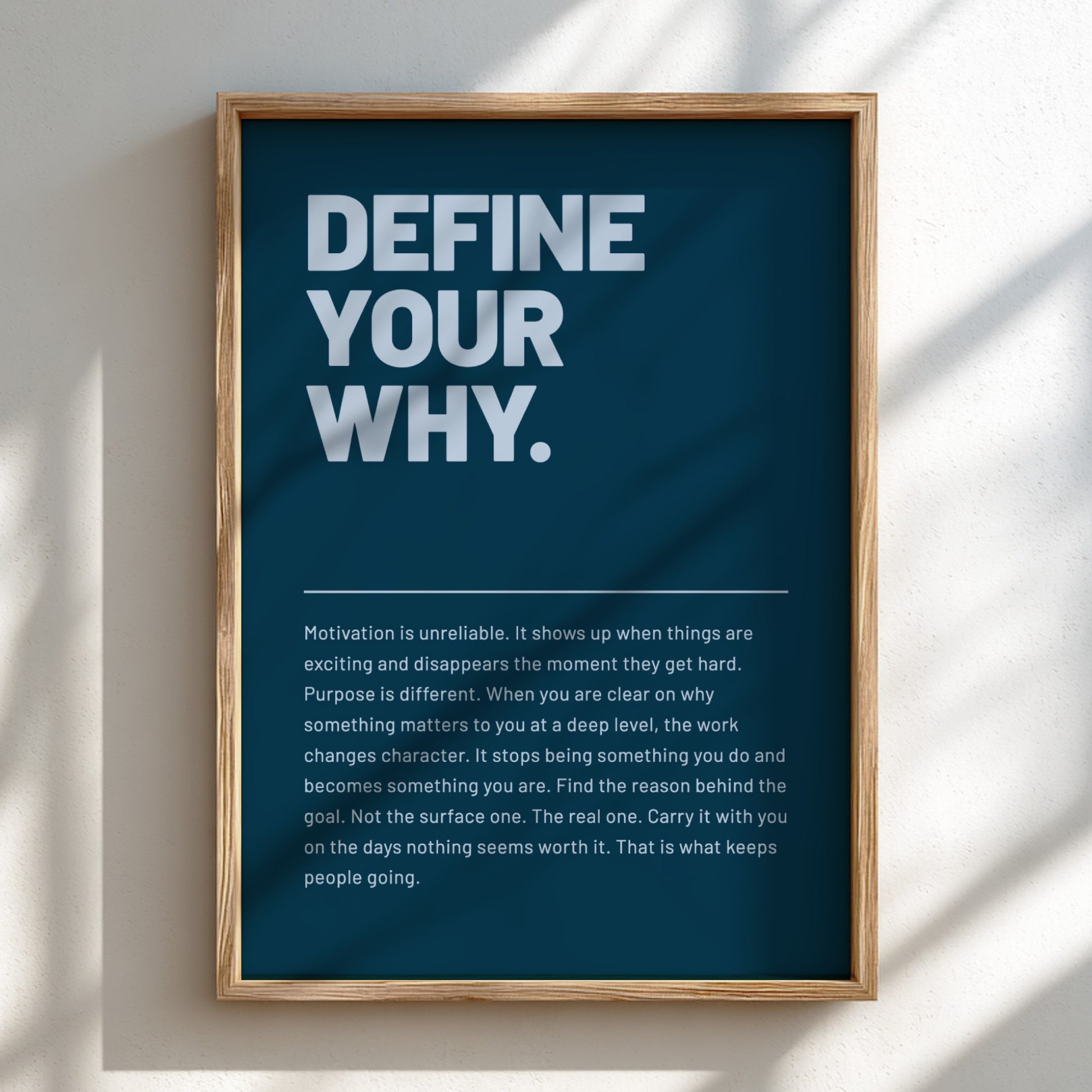 Motivational poster featuring bold typography on a deep background, inspiring wall art for home decor
