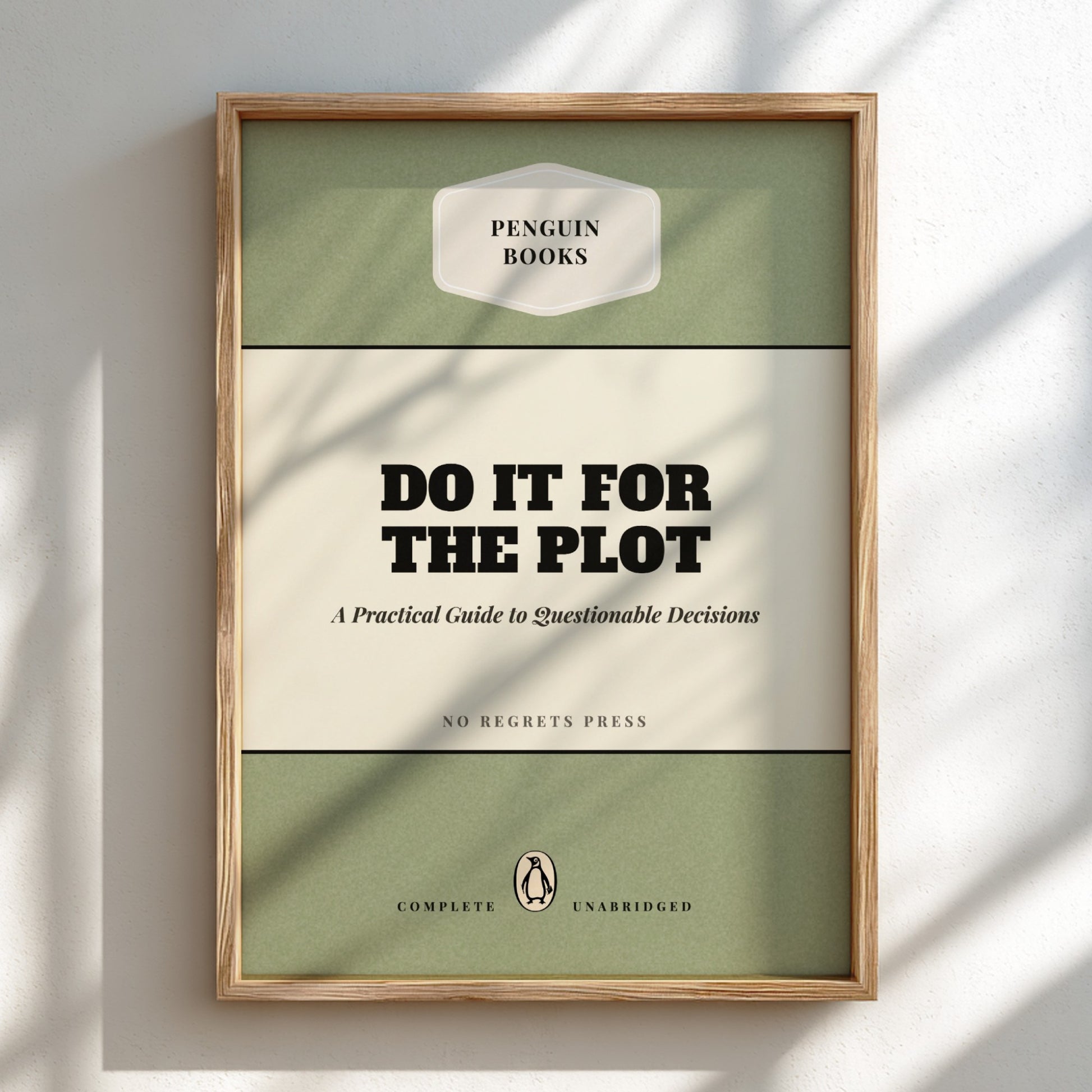 Framed book cover with 'Penguin Books' logo and text 'Do It For The Plot' on a light background