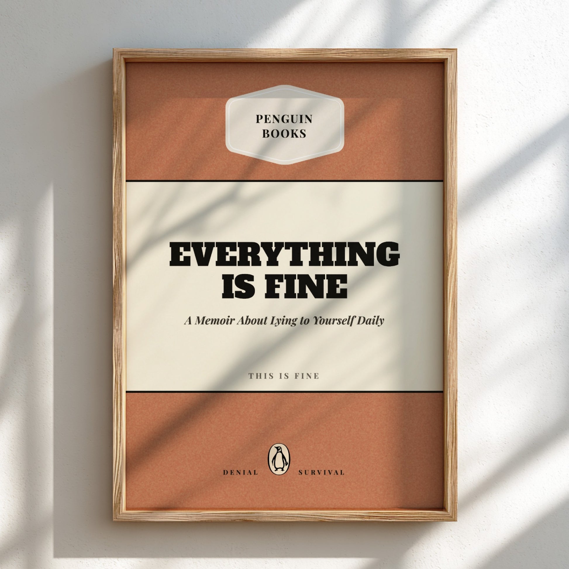 Framed book cover of 'Everything is Fine' by Penguin Books on a light background