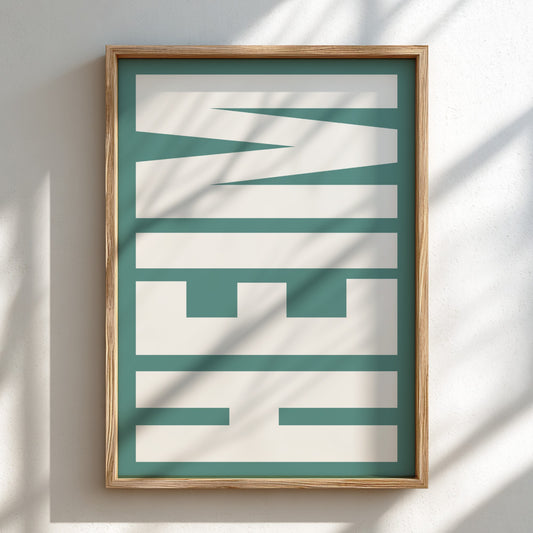 HEIM poster featuring bold typography, minimalist design for modern decor
