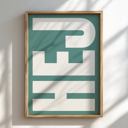HEJ poster featuring bold typography, minimalist design for modern decor