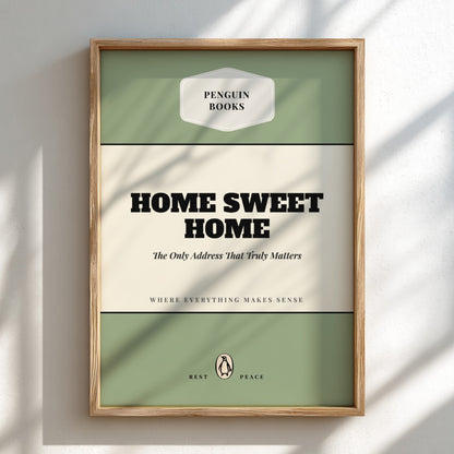 Framed Penguin Books 'Home Sweet Home' book cover on a light background