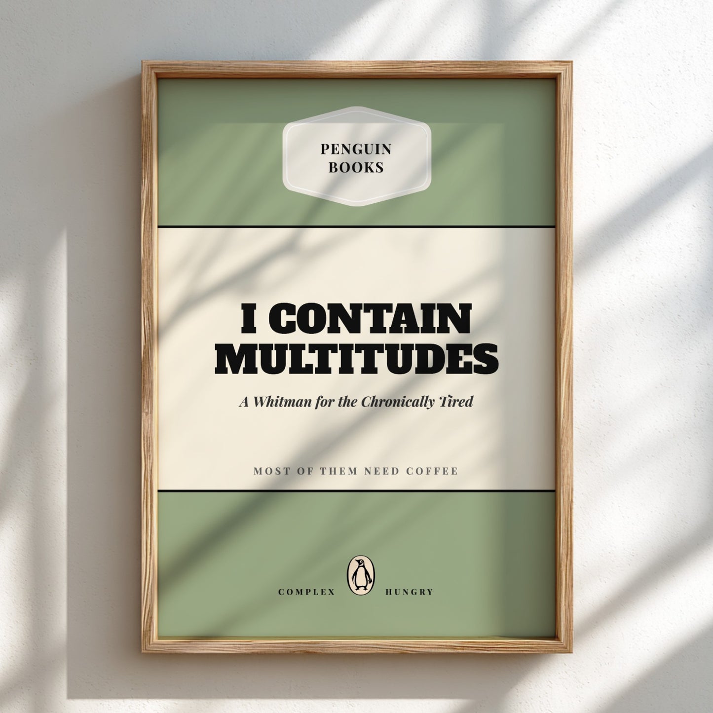 Funny quote poster featuring penguins book illustration with playful typography and warm colors