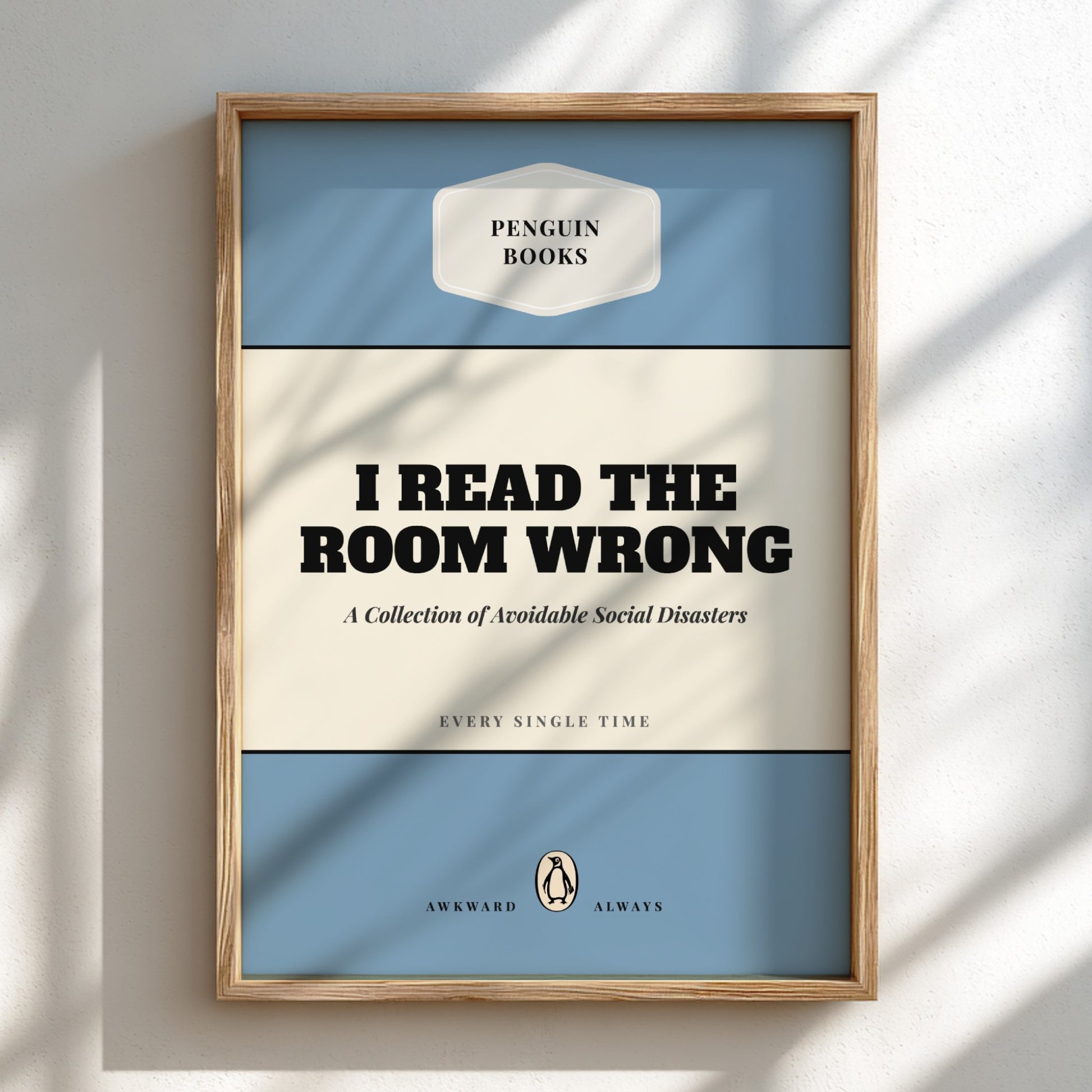 Funny quote poster featuring whimsical illustrations from the Penguins book in vibrant colors and playful
