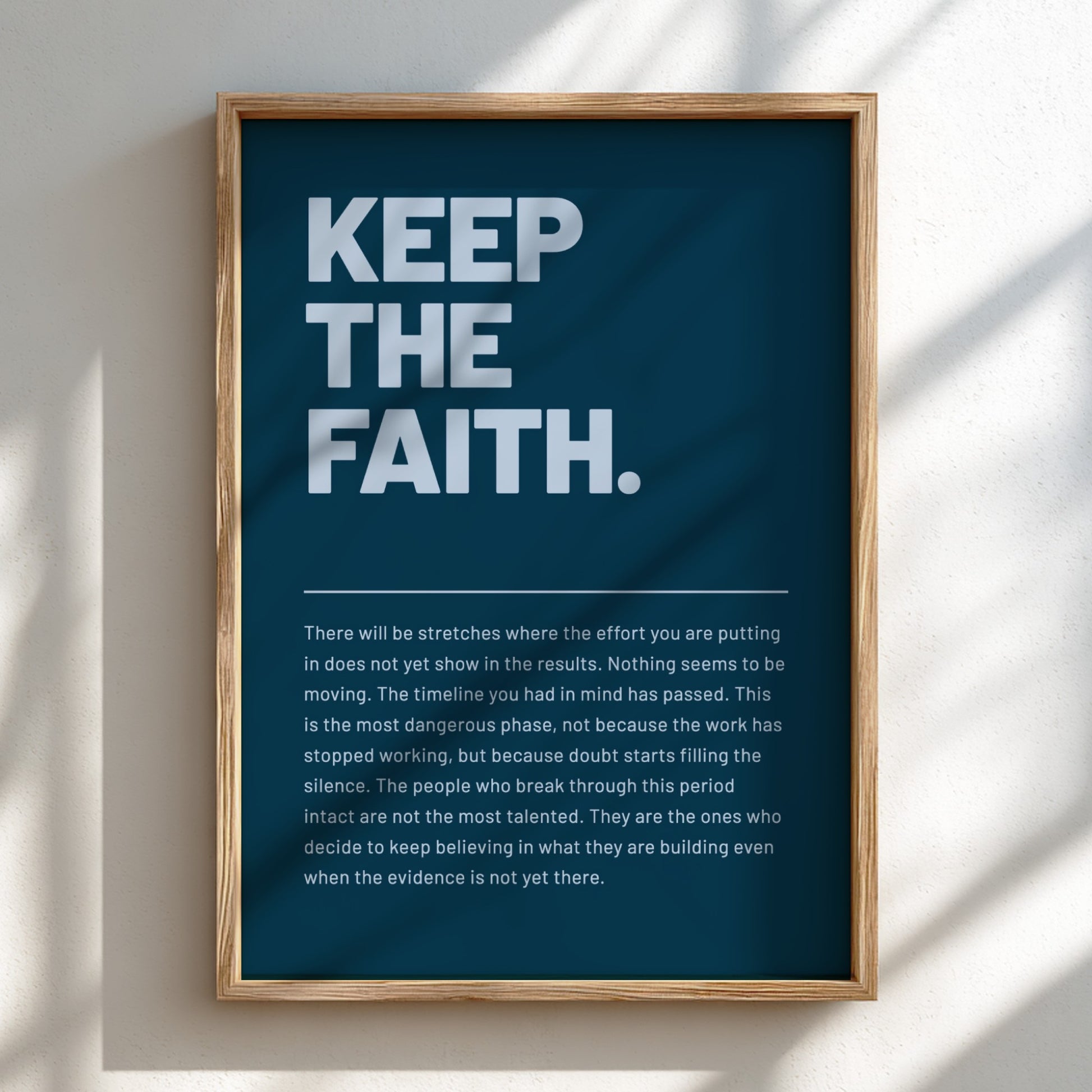 Motivational quotes poster featuring 'Keep the Faith' in bold typography, modern style, warm colors