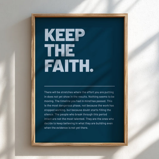 Motivational quotes poster featuring 'Keep the Faith' in bold typography, modern style, warm colors