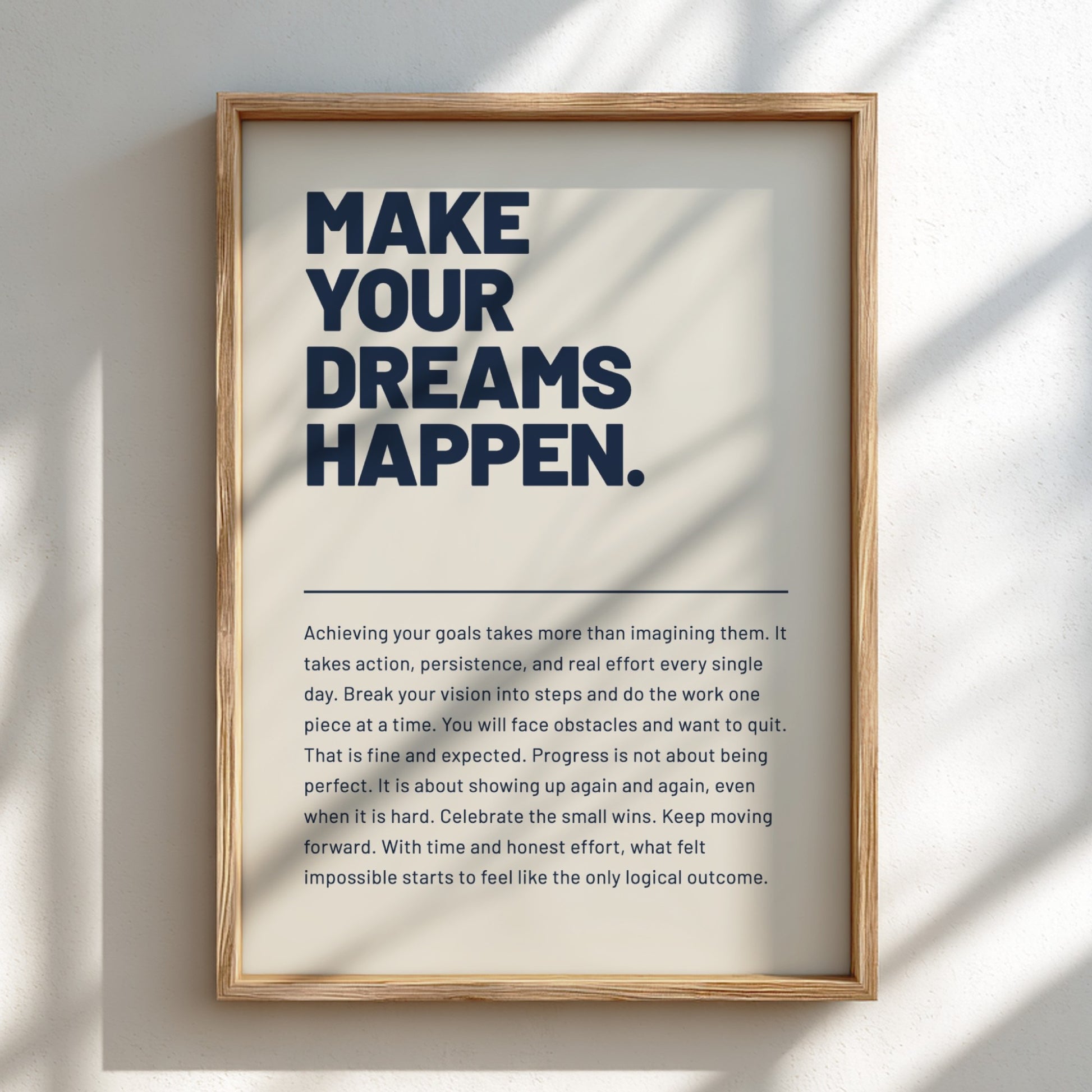 Framed motivational poster with text on a light background