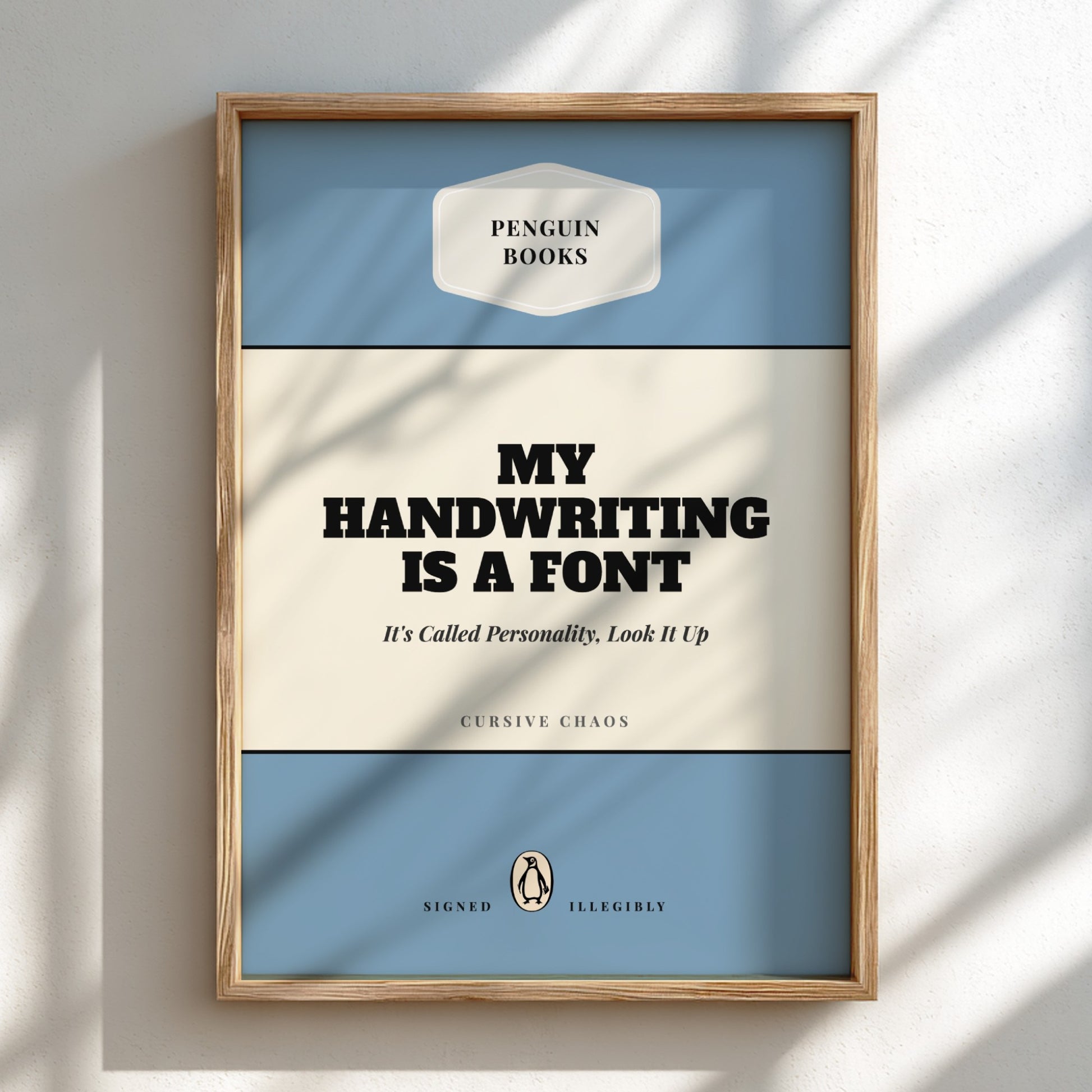 Funny quote poster featuring whimsical illustrations from the Penguins book in vibrant colors and playful