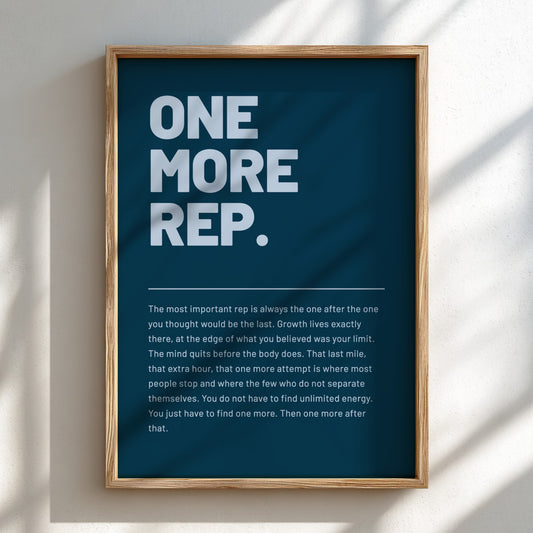 Framed poster with motivational quote on a blue background