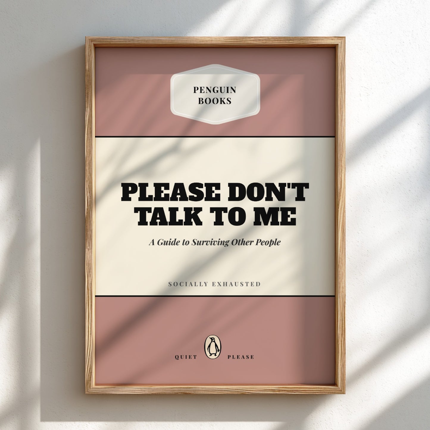 Framed book cover with 'Please Don't Talk to Me' text on a light background