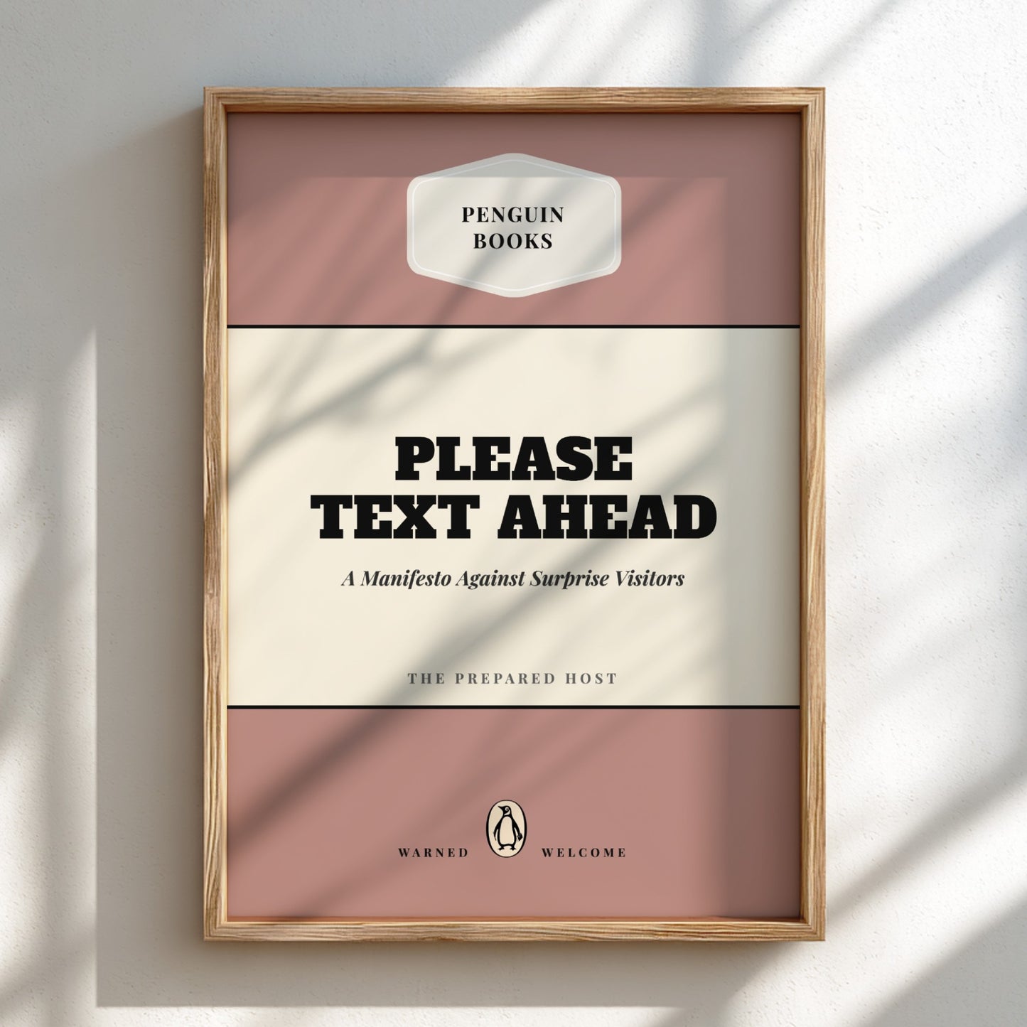 Framed poster with 'Please Text Ahead' design on a light background
