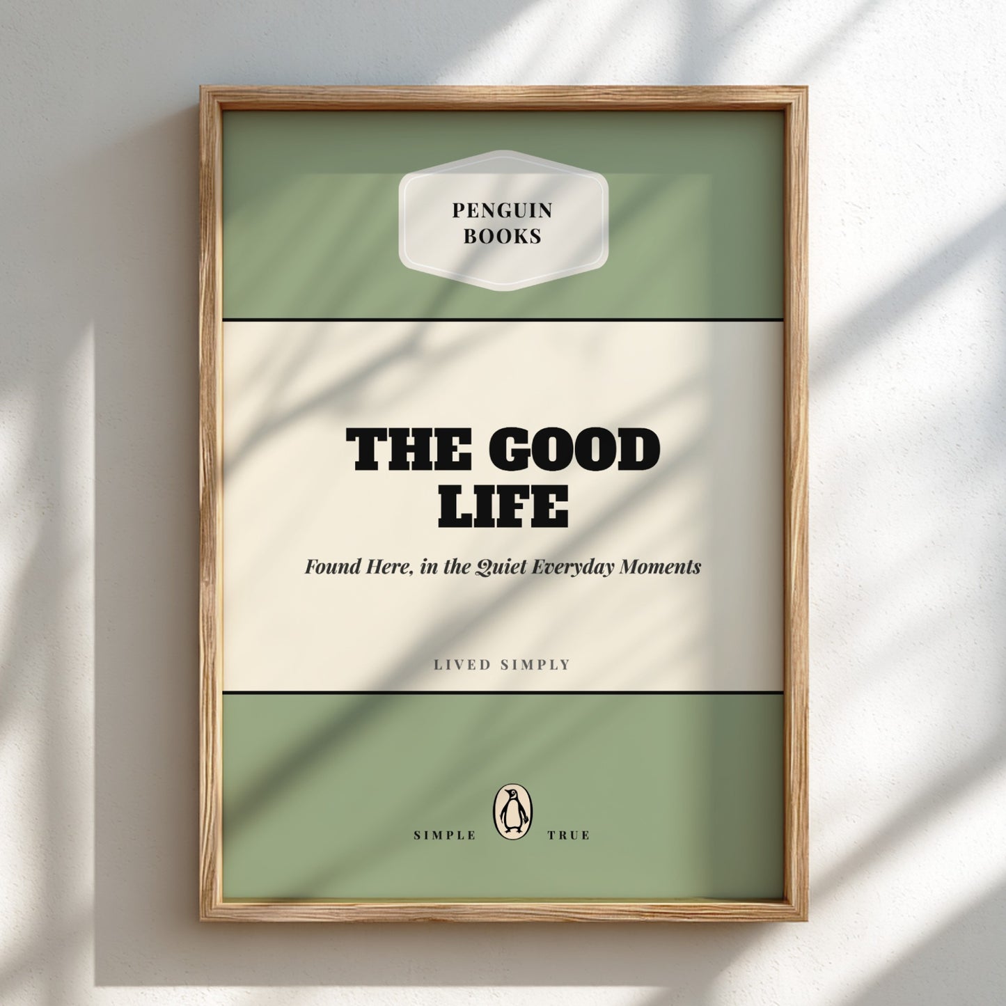 Framed book cover of 'The Good Life' by Penguin Books on a light background