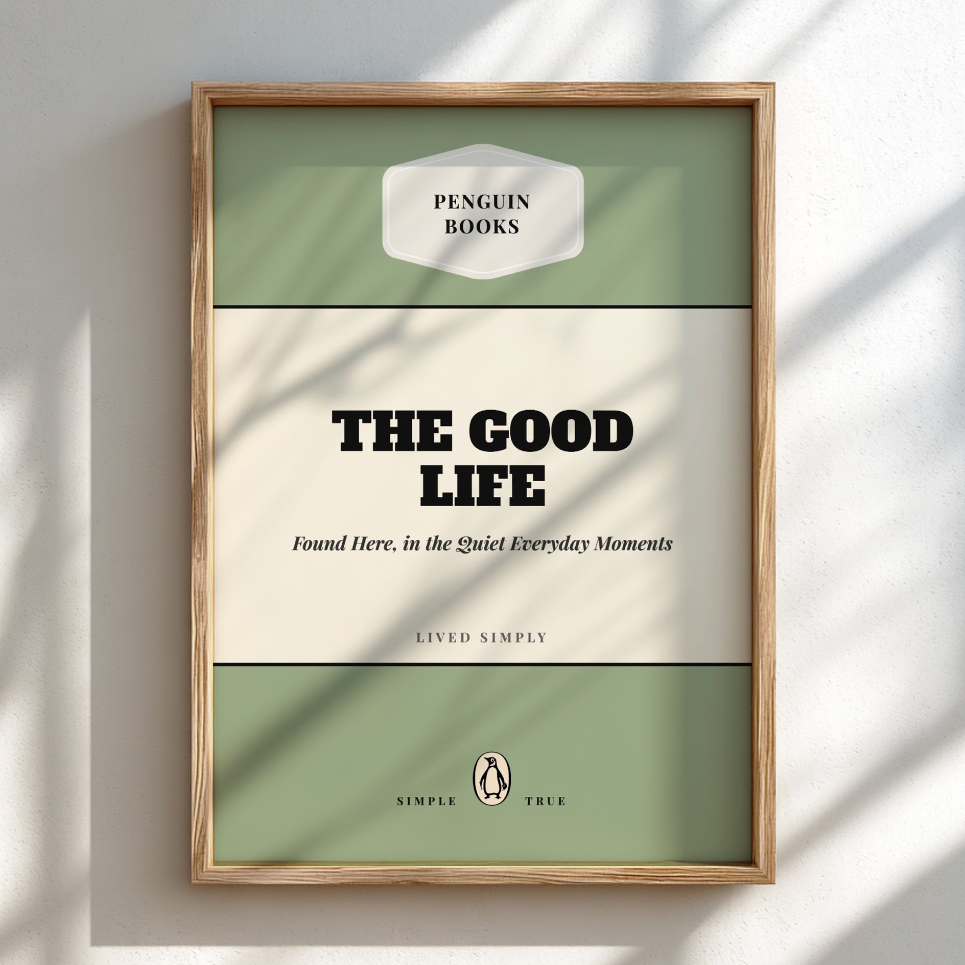 Framed book cover of 'The Good Life' by Penguin Books on a light background