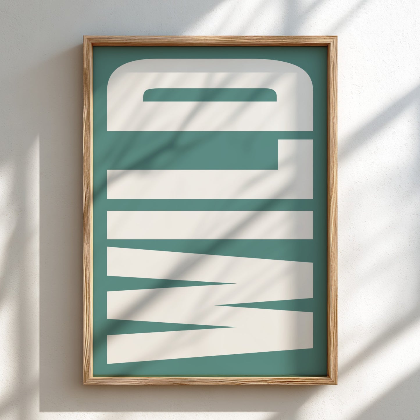 Framed bold typography, modern wall art for home decor on a teal background