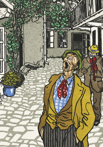 Art Nouveau poster of Moriz Jung's 'Naturally Gifted Singer' drawing, showing a man singing loudly.