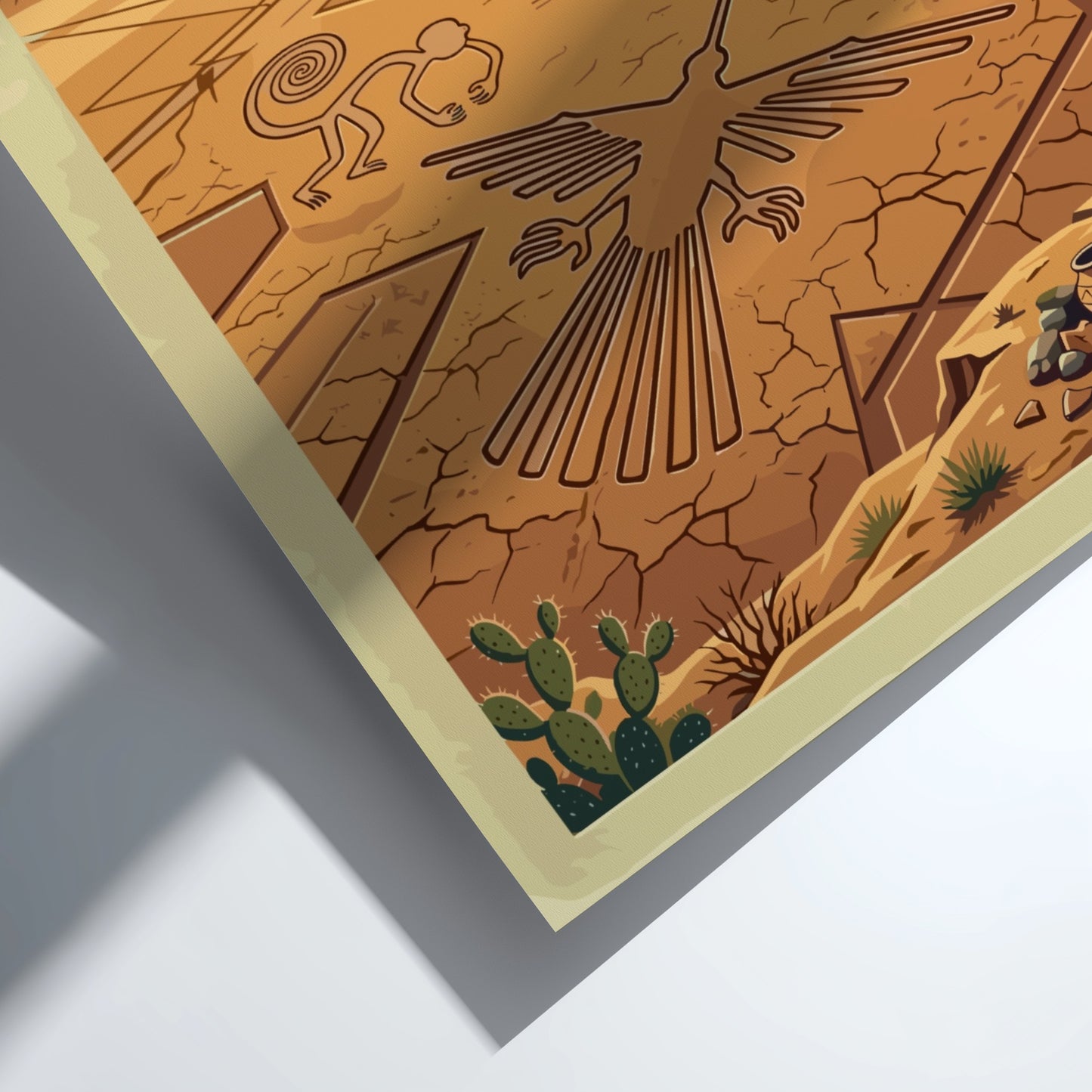 South America travel poster featuring the Nazca Lines geoglyphs with a small aircraft above