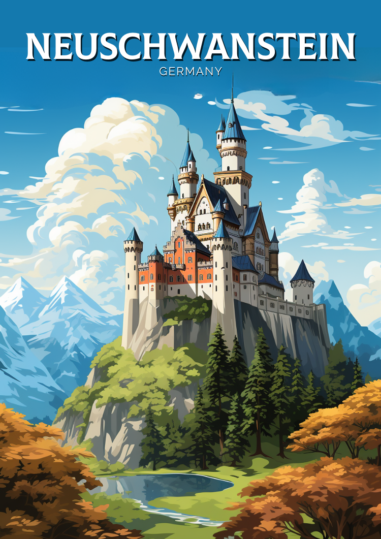 Europe NEUSCHWANSTEIN TRAVEL PRINT - GERMANY ARTWORK