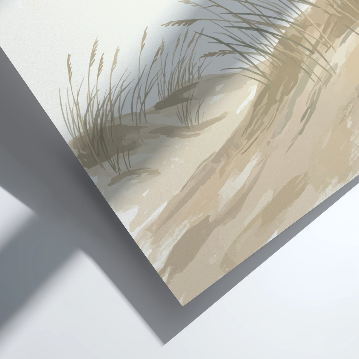 Coastal dune grasses swaying on a sandy beach in a soft minimalist watercolour style