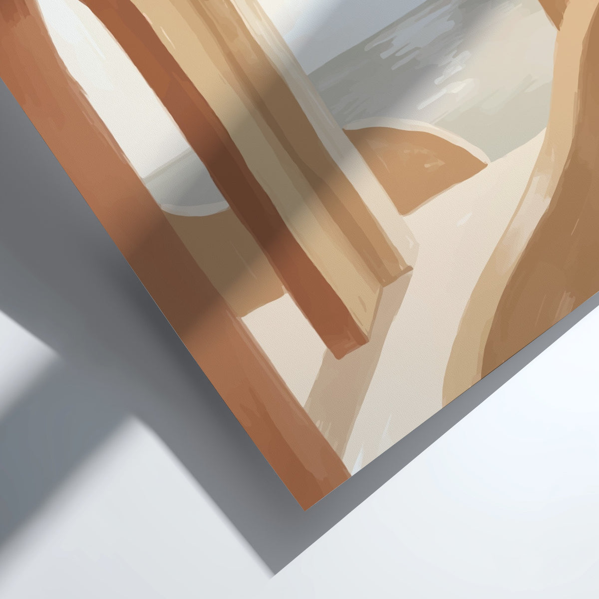 Minimalist wall art print featuring terracotta arches framing a soft sunset over the ocean