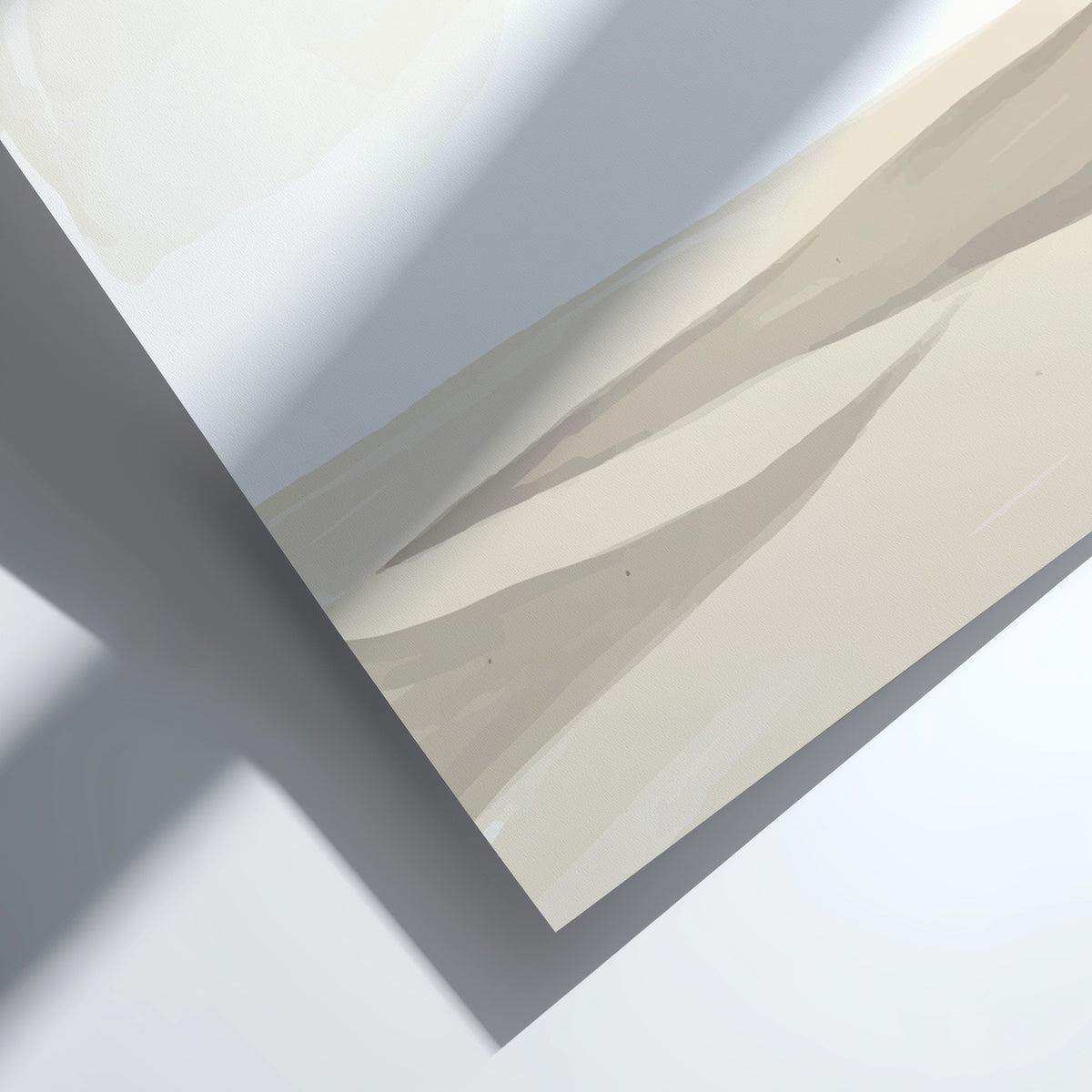 Minimalist desert landscape painting with soft watercolour sand dunes in muted cream and beige.