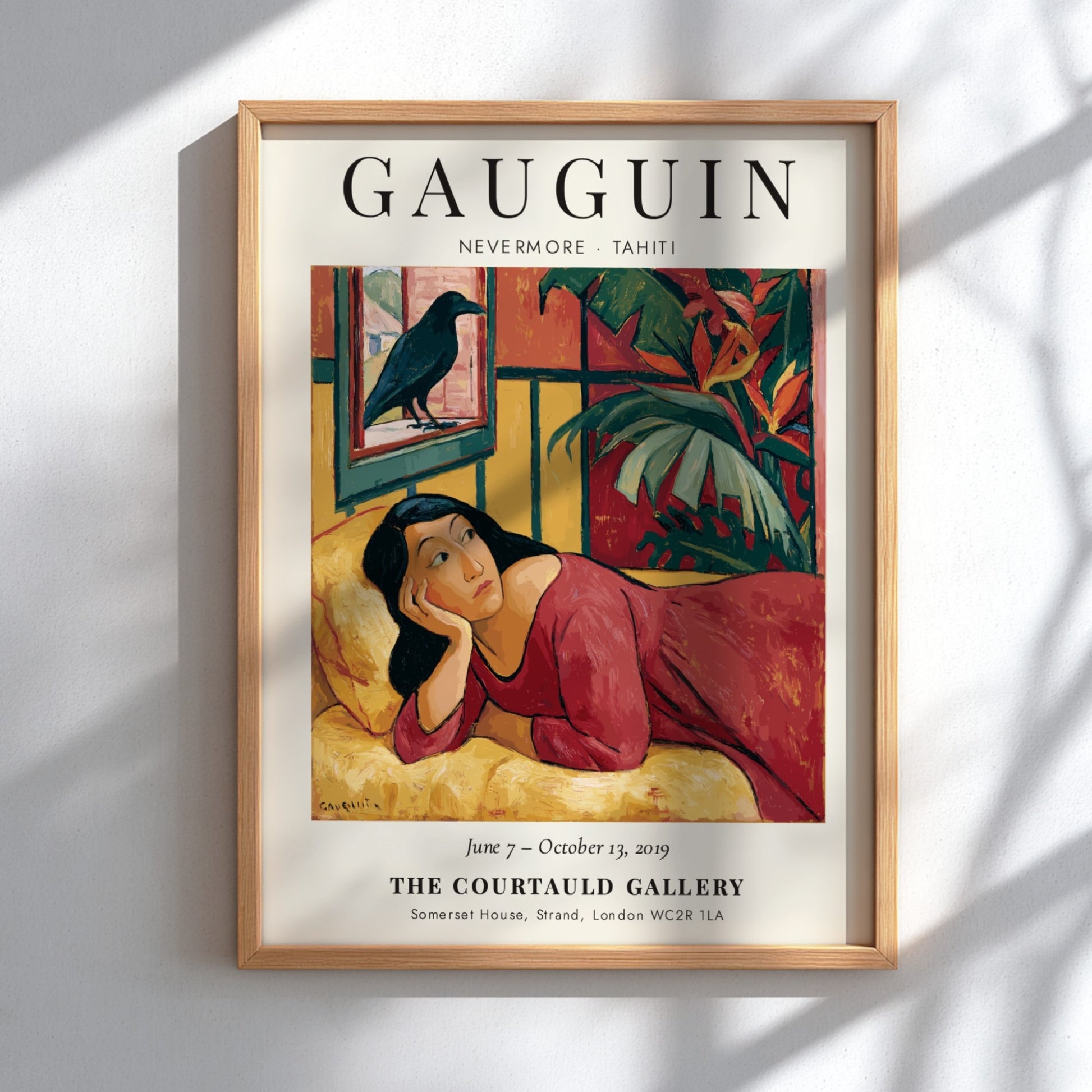 Gauguin Exhibition Poster featuring Nevermore Tahiti with vibrant colors and tropical elements