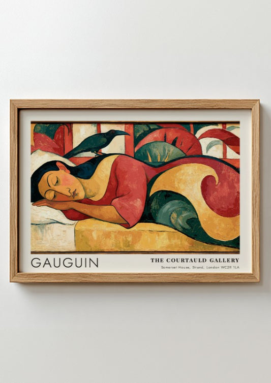 Wall art poster of Paul Gauguin Nevermore featuring a sleeping figure in Tahiti