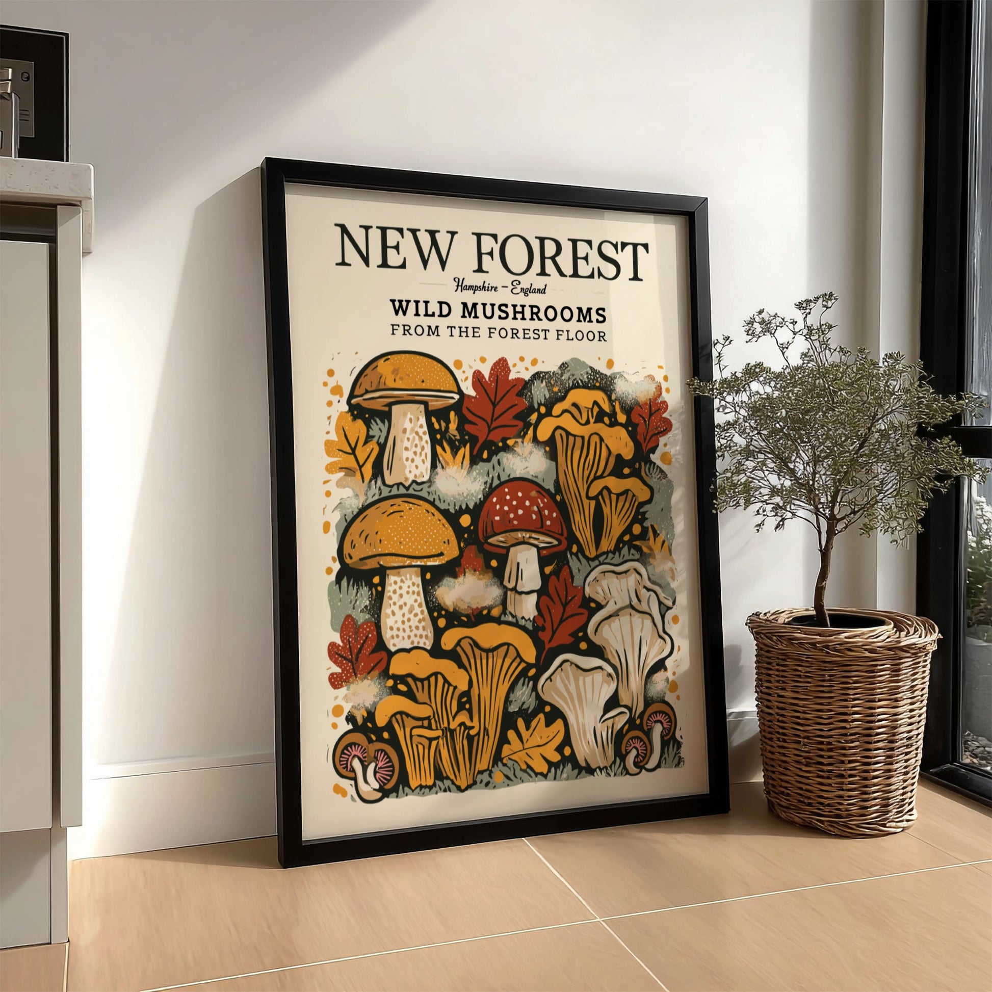 Wild mushrooms kitchen poster featuring earthy colors and nature-inspired design
