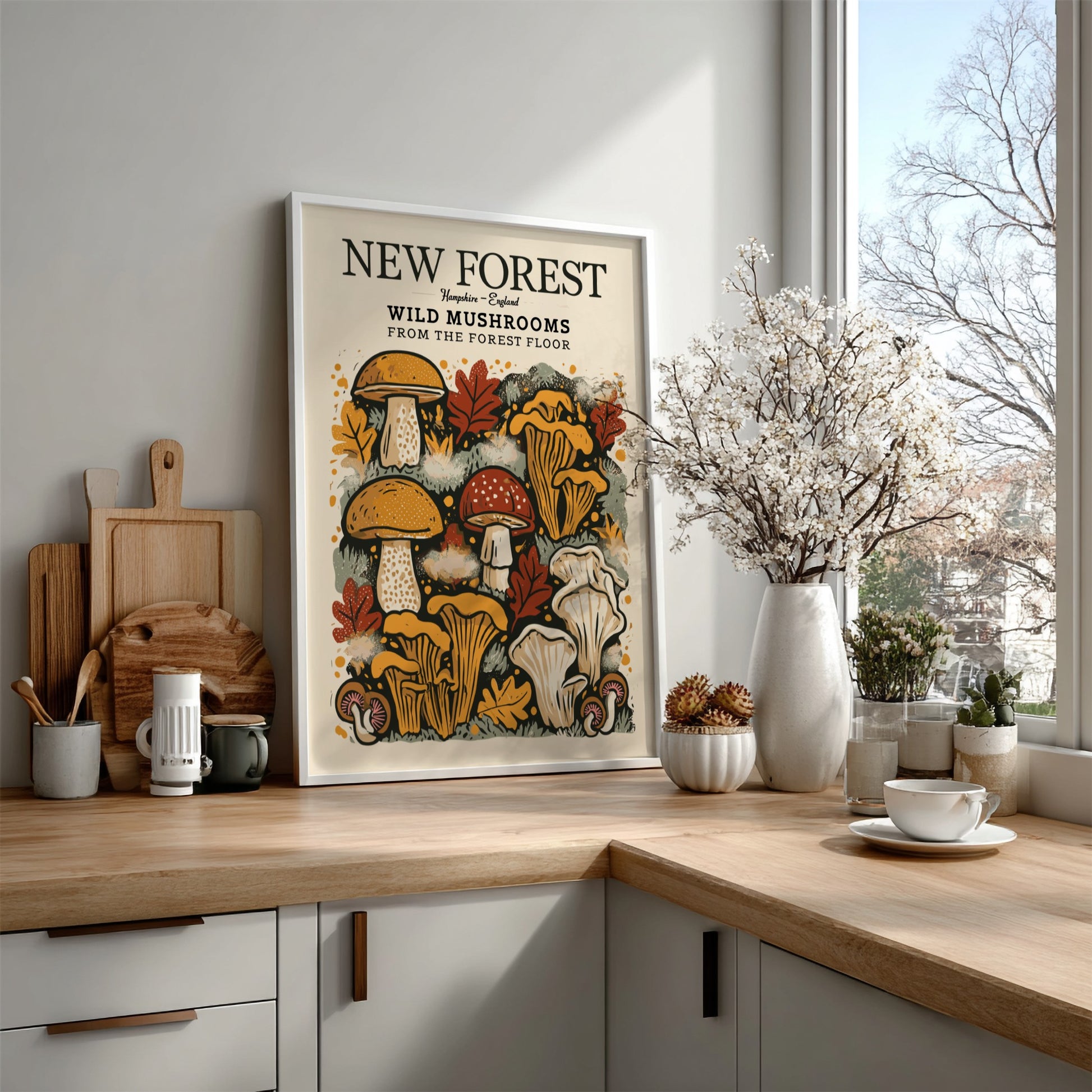 Wild mushrooms kitchen poster featuring earthy colors and nature-inspired design