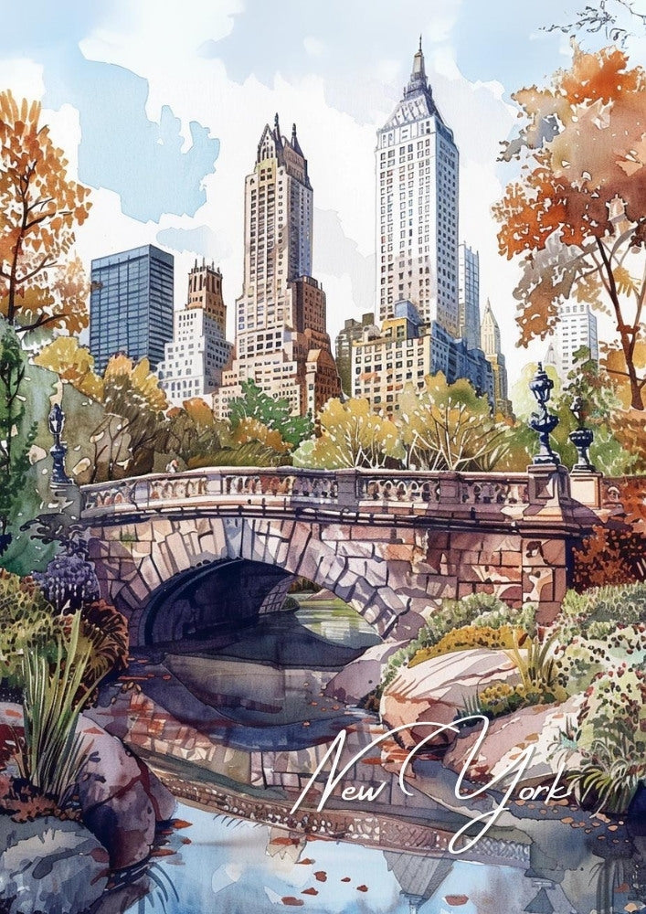 North AmericaNEW YORK WATERCOLOUR TRAVEL POSTER - CENTRAL PARK ARTWORK