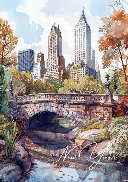 New York Watercolour Travel Poster - Central Park Artwork