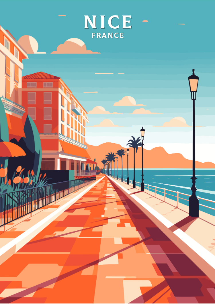 Europe NICE TRAVEL PRINT - FRANCE ARTWORK