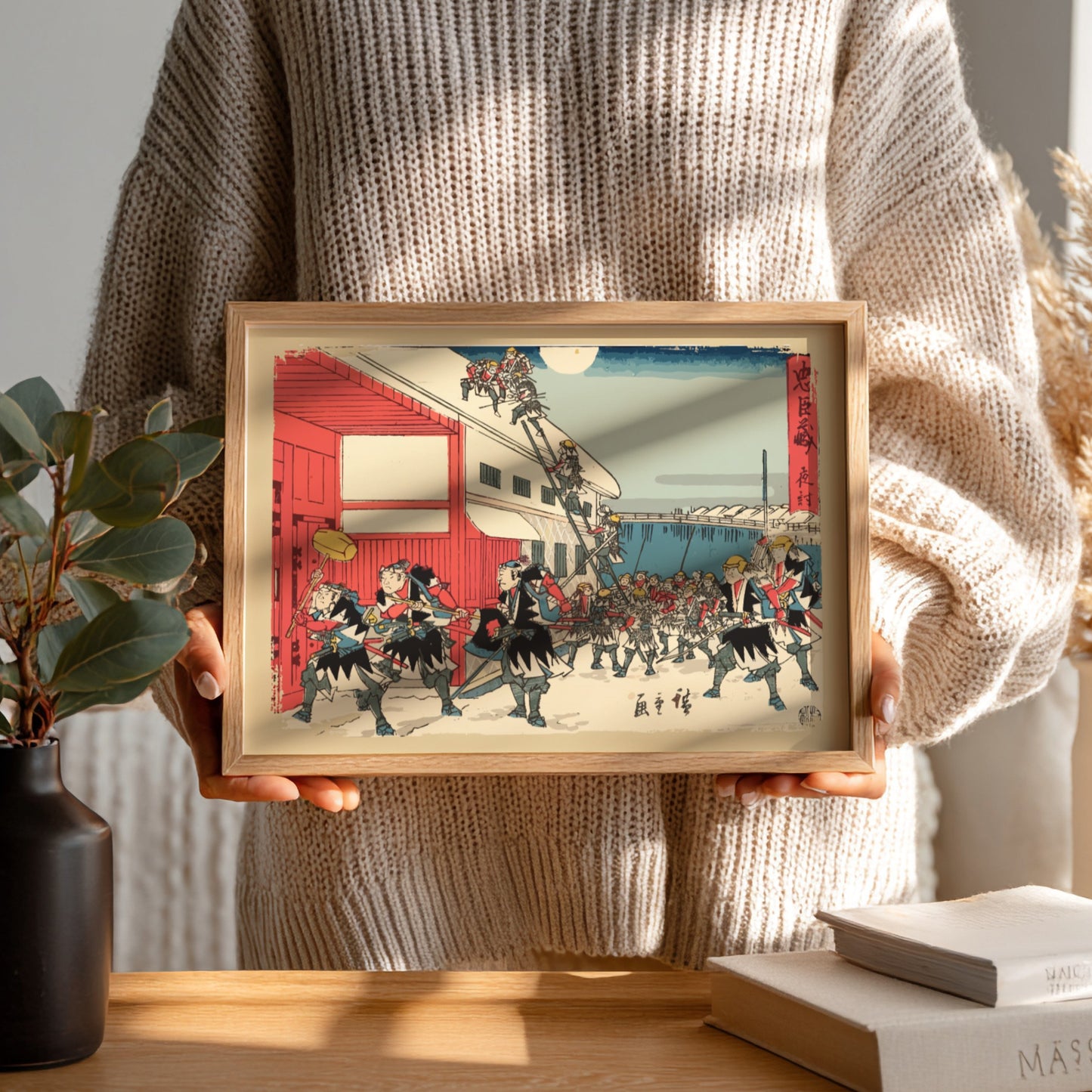 Night Attack art poster featuring Utagawa Hiroshige's vibrant Japanese woodblock print style with historical