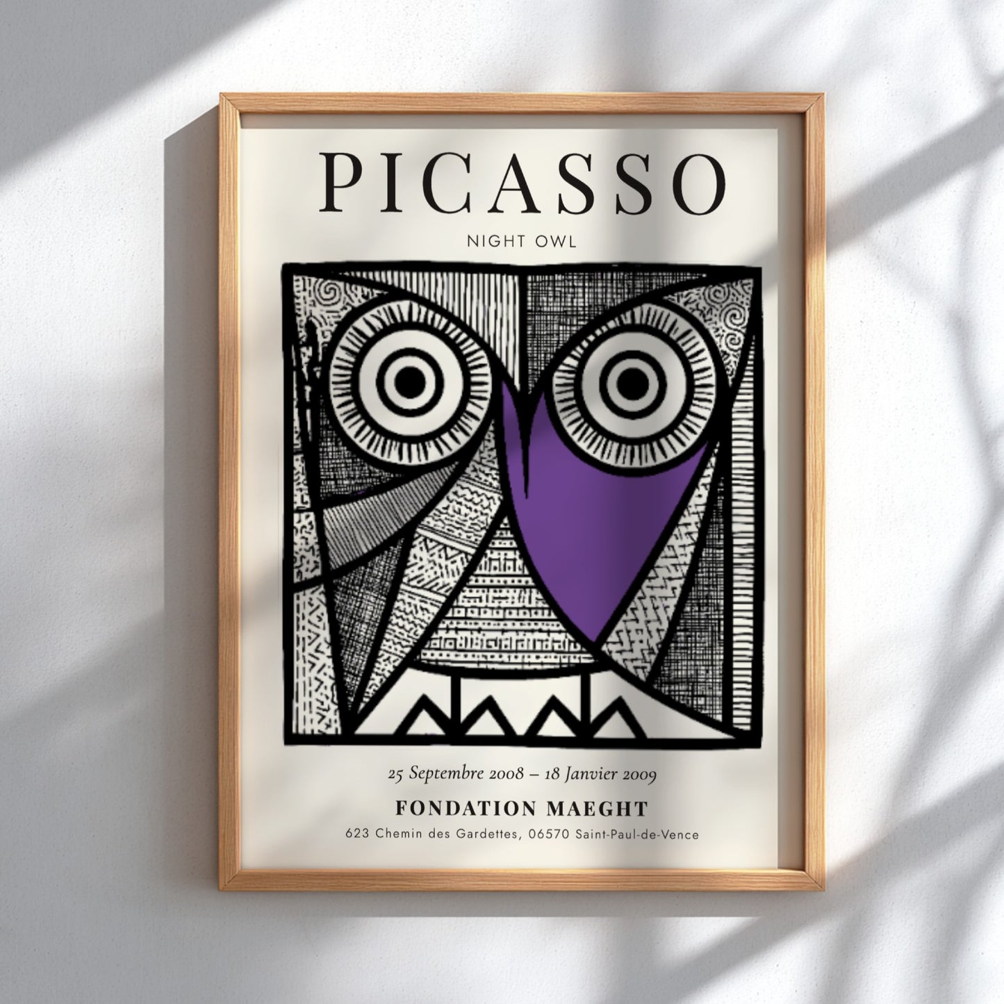 Night Owl poster featuring Picasso inspired design with bold lines and vibrant colors, perfect for wall decor.