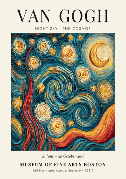 Night Sky poster featuring swirling stars and moon inspired by Van Gogh in vibrant colors