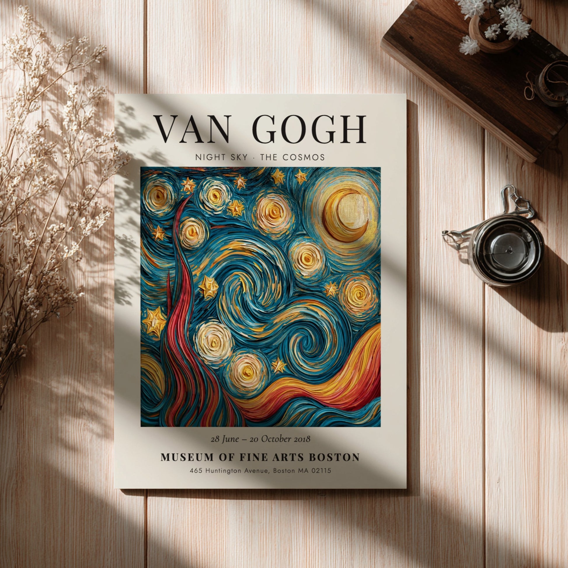 Night Sky poster featuring swirling stars and moon inspired by Van Gogh in vibrant colors