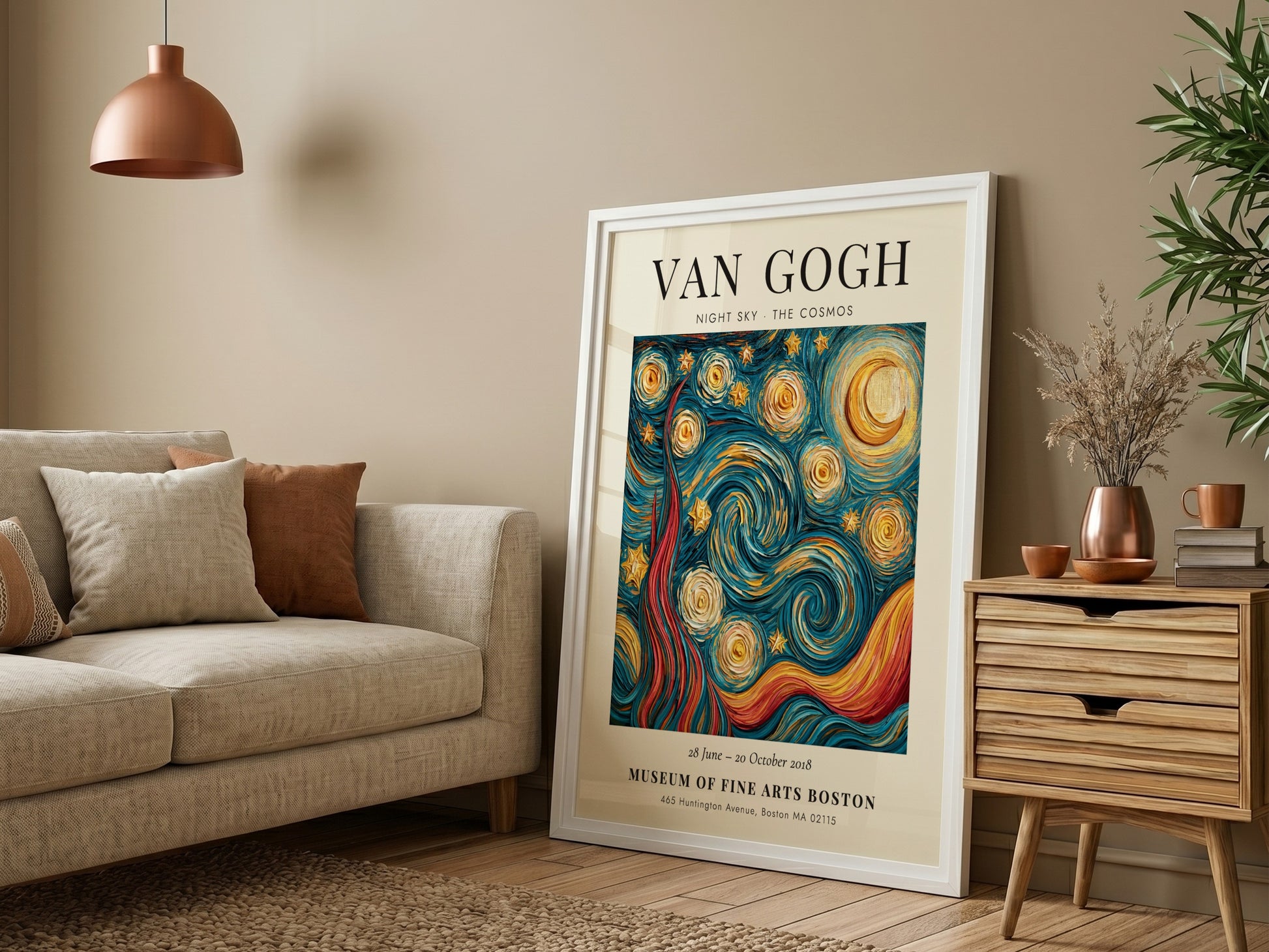 Night Sky poster featuring swirling stars and moon inspired by Van Gogh in vibrant colors