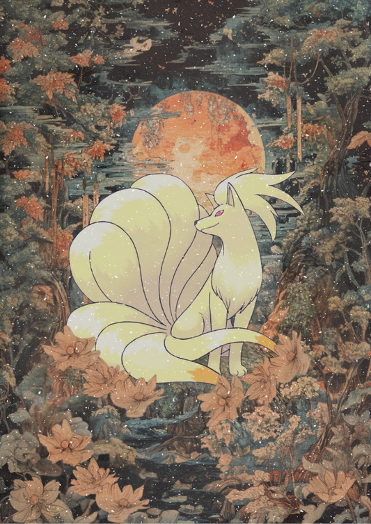 Ninetales Poster: Japanese Style Legendary Pokemon Inspired Anime Artwork, Pokemon TCG Ninetales