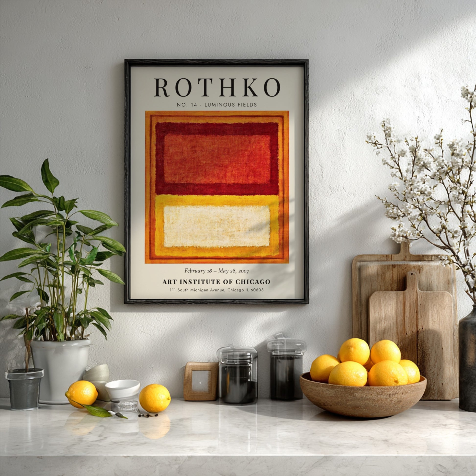 Wall art poster featuring Mark Rothko No. 14 Luminous Fields with red yellow blocks