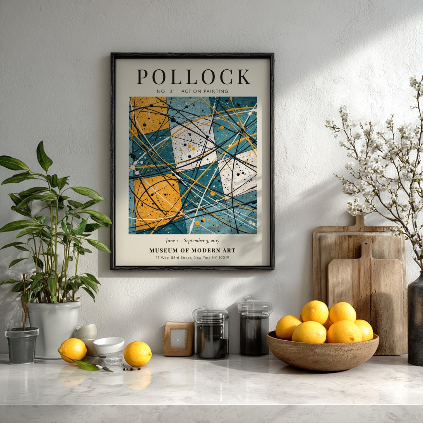 Wall art poster featuring Jackson Pollock No 31 Action Painting with abstract geometric colors