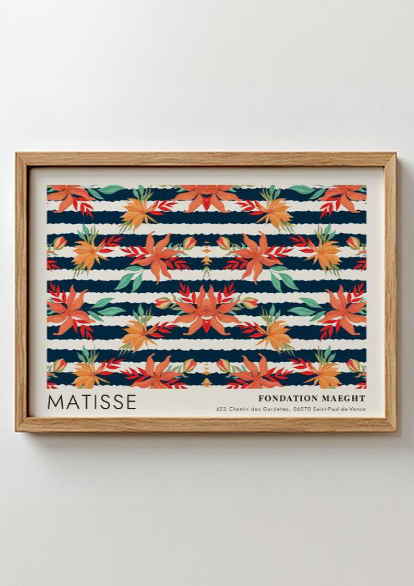 Nocturne wall art print featuring vibrant botanicals by Matisse, dark background, colorful design.