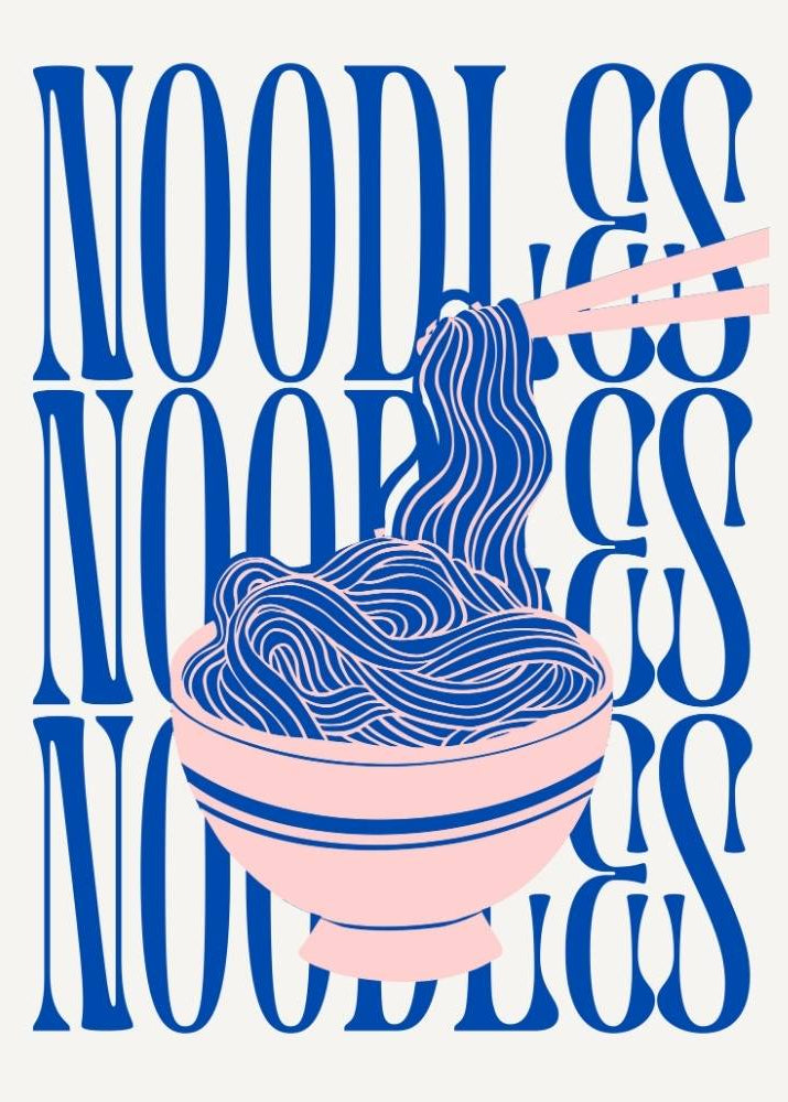 Illustration of noodles with text 'NOODLES' repeated