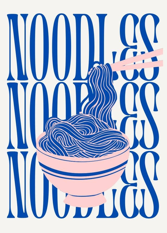 Illustration of noodles with text 'NOODLES' repeated