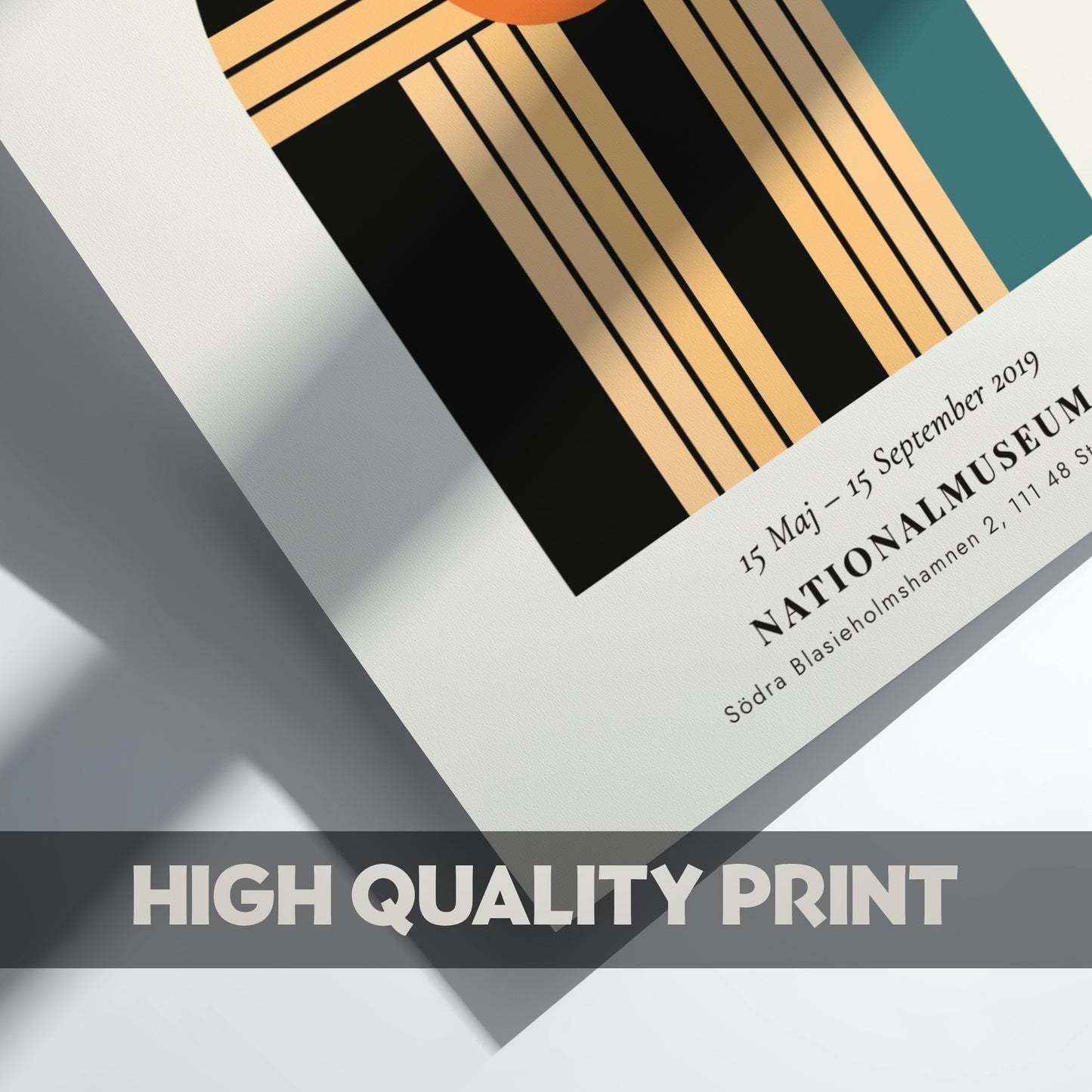 Bauhaus poster showcasing geometric shapes and vibrant colors in a Scandinavian style.