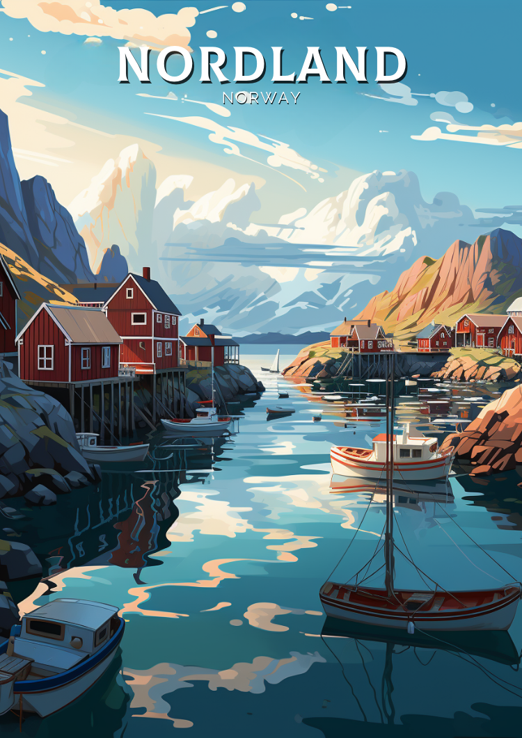Europe NORDLAND TRAVEL PRINT - NORWAY ARTWORK