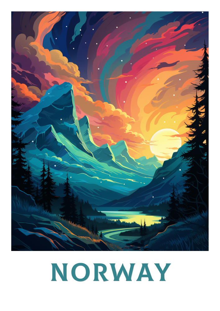 Europe NORWAY TRAVEL PRINT - NORTHERN LIGHTS ARTWORK
