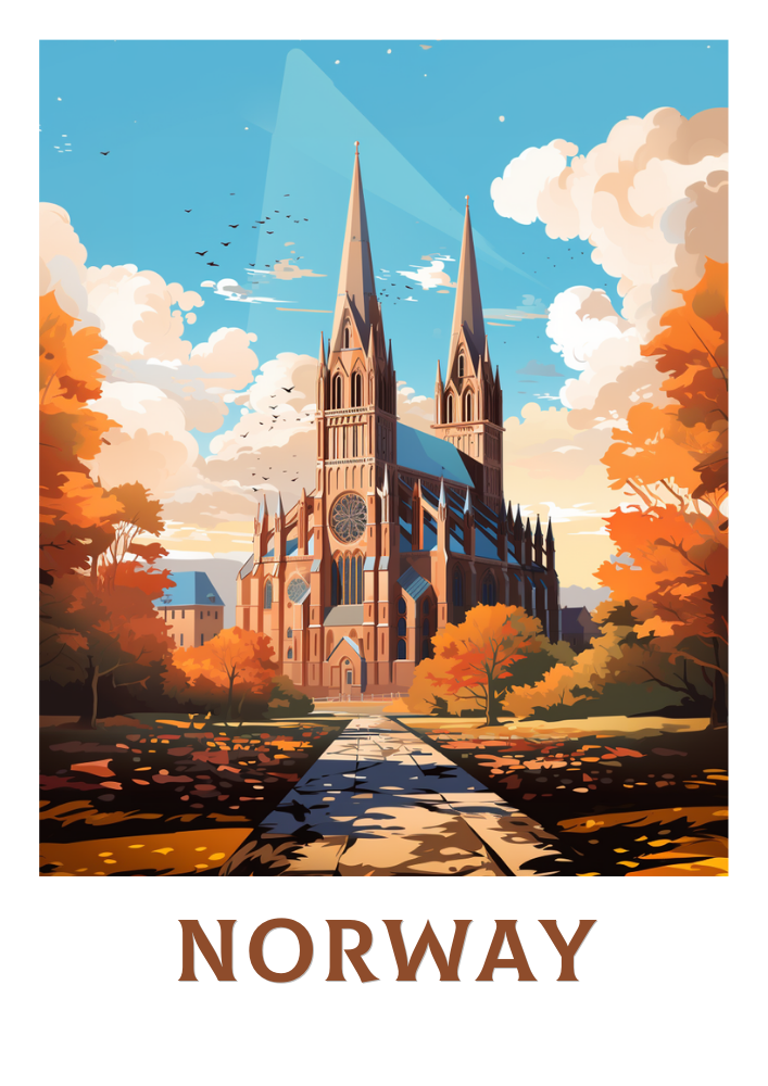 Europe NIDAROS CATHEDRAL TRAVEL PRINT - NORWAY ARTWORK