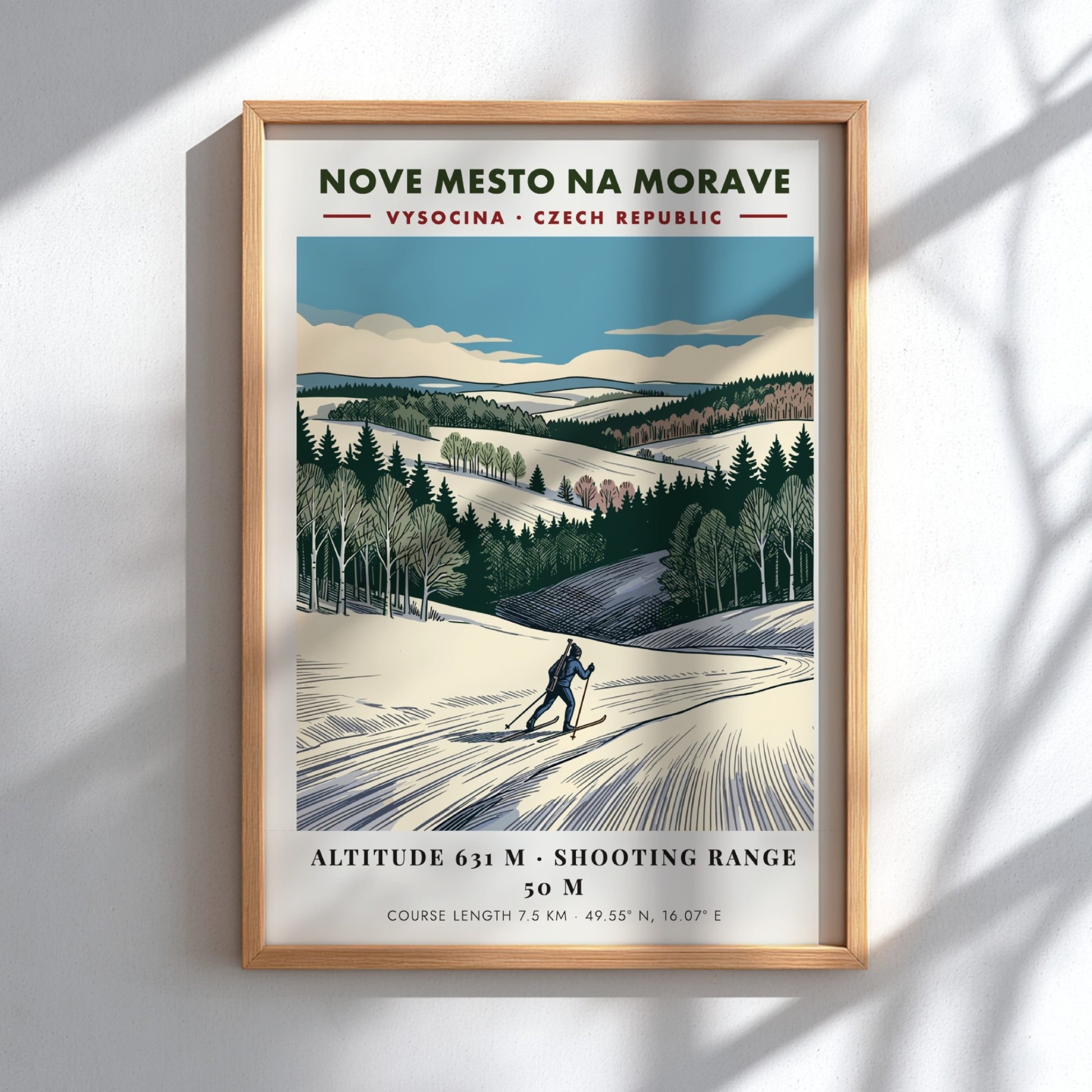 Poster featuring a skier on a snowy course in Nove Mesto Na Morave, Czechia.