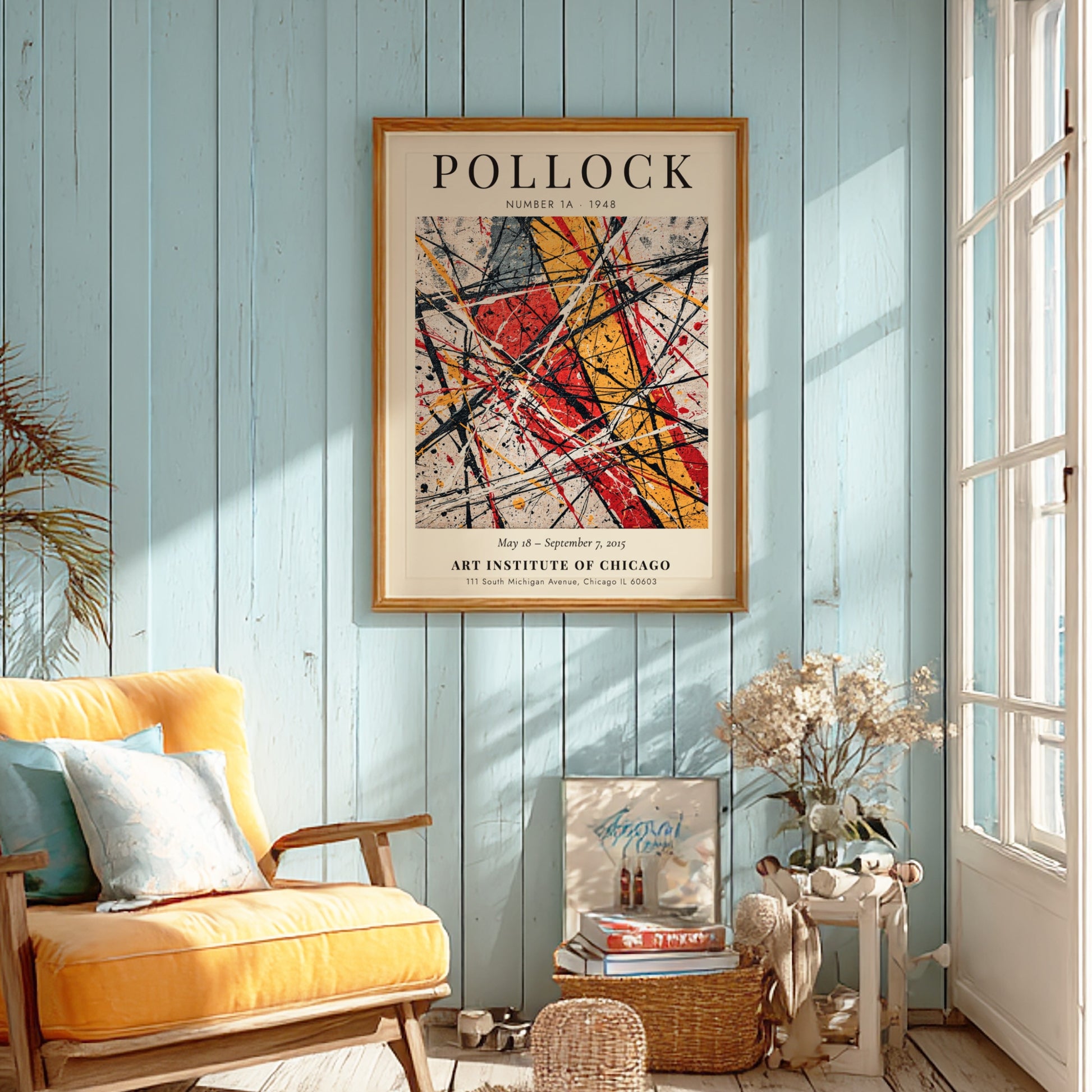 Wall art poster featuring Jackson Pollock Number 1A 1948 with black yellow red splatters