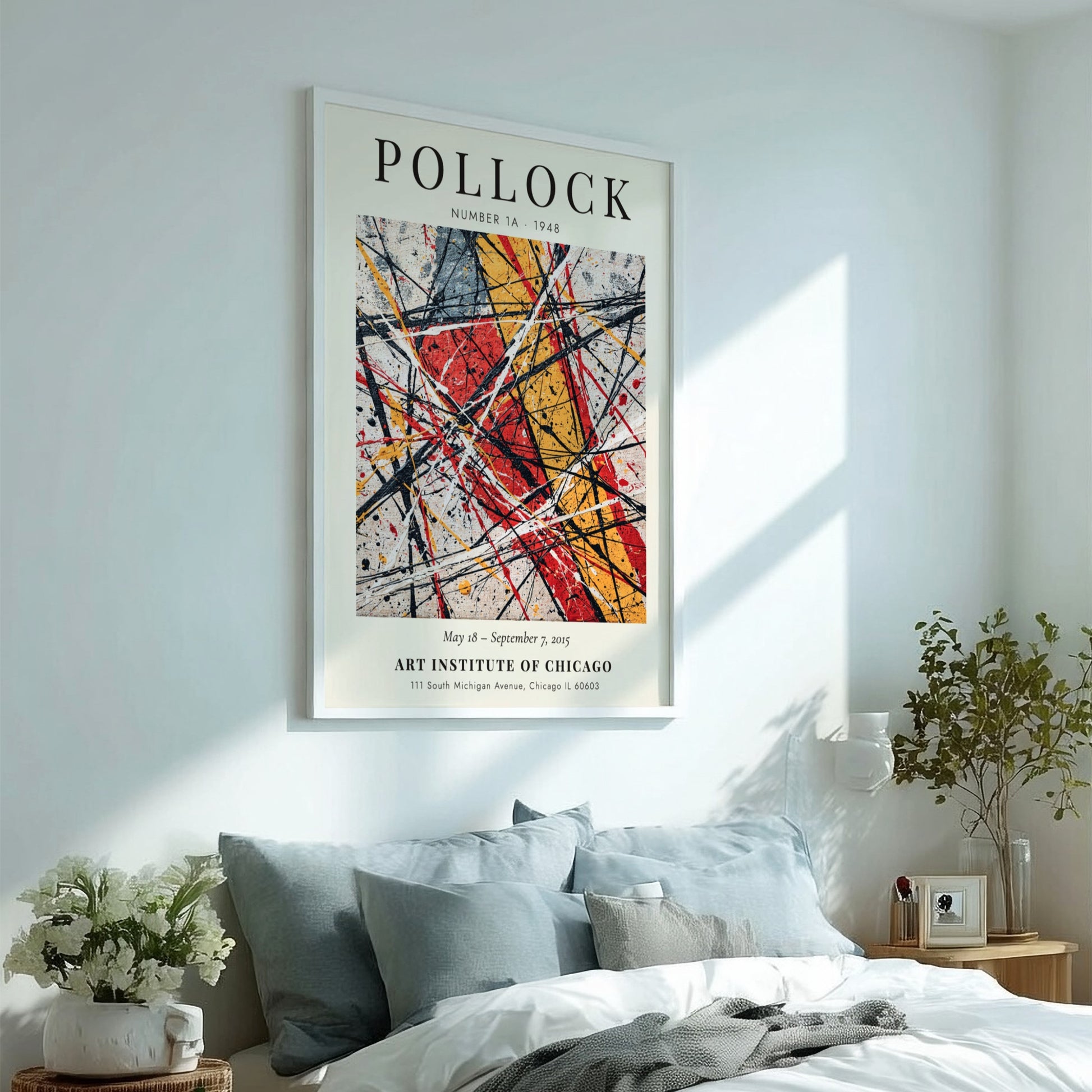Wall art poster featuring Jackson Pollock Number 1A 1948 with black yellow red splatters