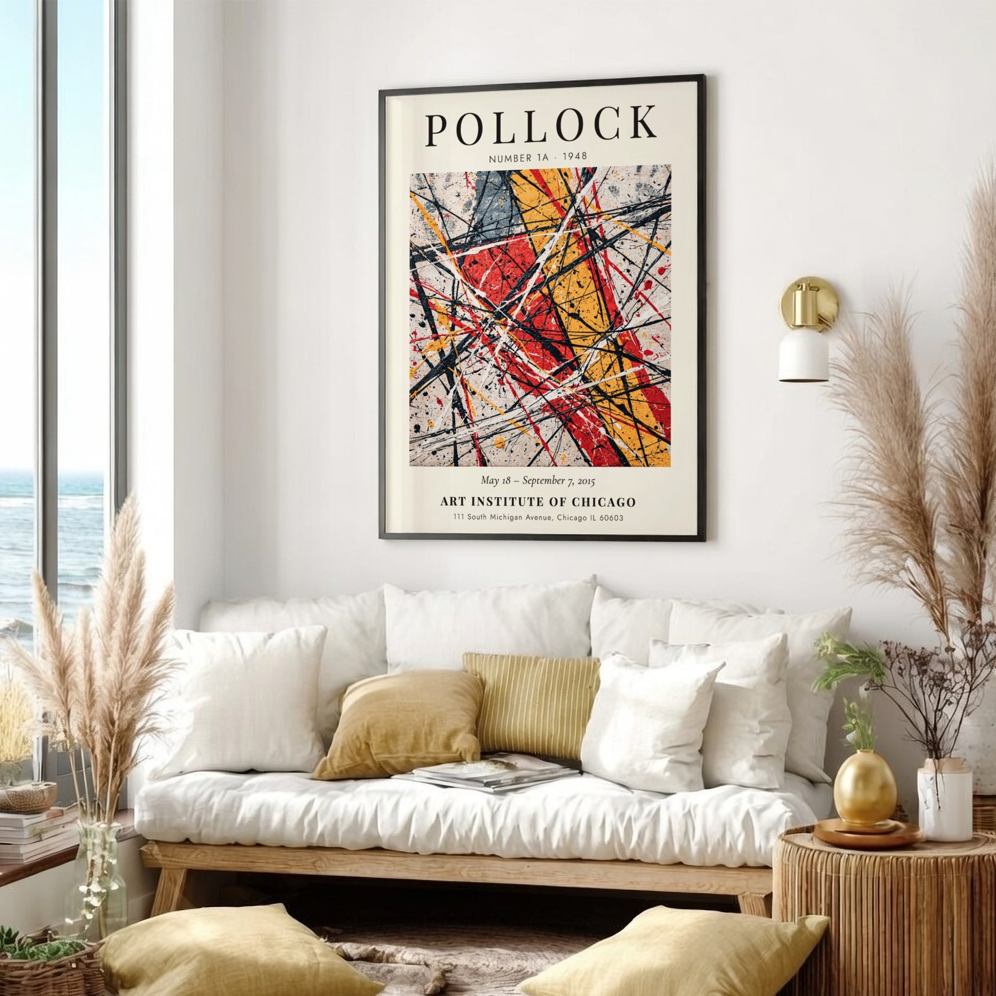 Wall art poster featuring Jackson Pollock Number 1A 1948 with black yellow red splatters